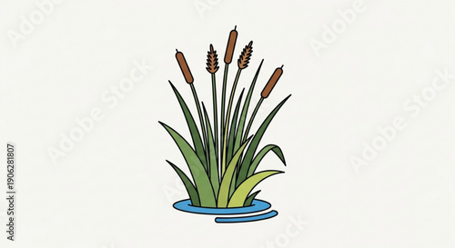 Vibrant cattail plant with green leaves and brown seed heads in water natural wetland ecosystem element serene and peaceful aquatic vegetation