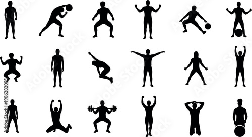 Sport silhouette collection diverse athletic poses and actions in black