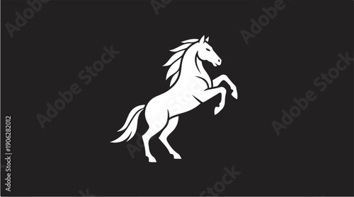 Elegant white horse rearing up against a dark background.