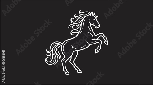 Elegant white horse silhouette on a black background, artistic design.