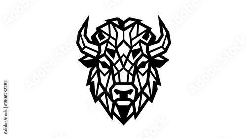 Geometric Bison Head Silhouette - A Striking Black and White Design.