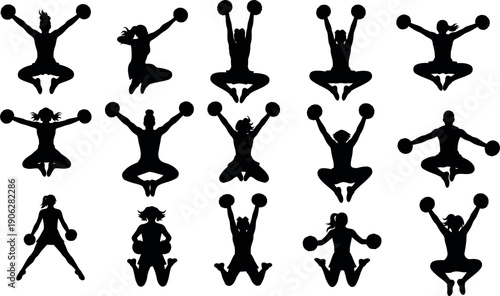 Dynamic sport silhouette collection athletic poses and actions in black