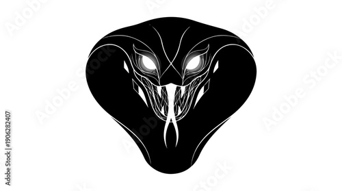 Intense cobra illustration with glowing eyes and sharp fangs.