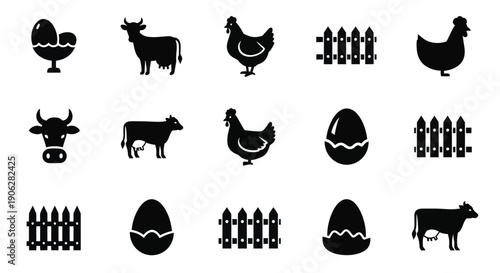 Farm Animals and Livestock Silhouette Vector Icon Collection