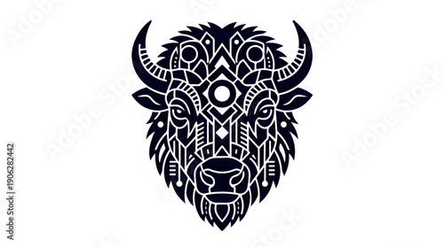 Intricate Bison Head Illustration - A Detailed Geometric Design.