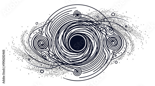 Intricate Black Hole Illustration with Swirling Energy and Cosmic Design.