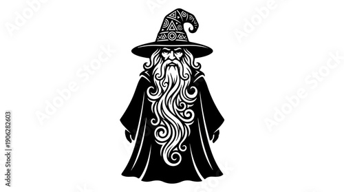 Mystical Wizard in Black Robes and Pointed Hat.