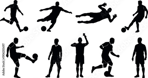 Dynamic sport silhouette collection soccer player actions and poses