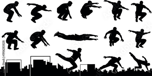 Sport silhouette collection diverse athletic poses and actions in black