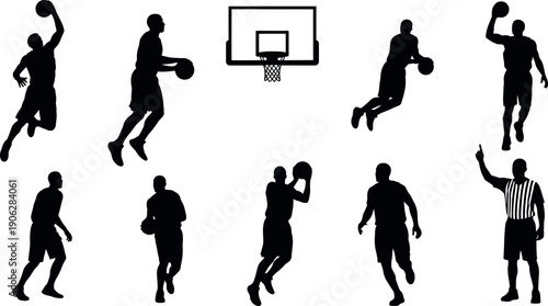 Basketball players in action sport silhouette collection for fitness and sports design