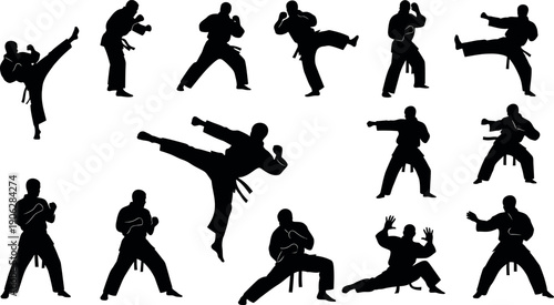 Martial arts sport silhouette collection karate and taekwondo black silhouettes