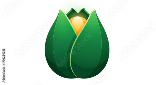 Green lotus flower with yellow center symbolizing growth and harmony isolated on white background