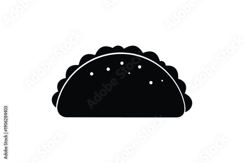 Simple black and white line art illustration of a taco silhouette with textured top and rounded bottom
