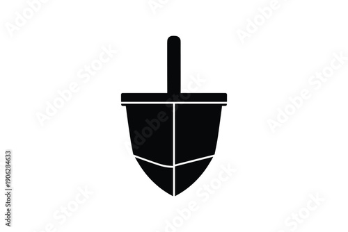 Minimalist black and white shovel silhouette with short handle and pointed blade, clean simple design