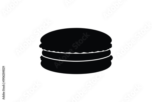 Minimalist black and white macaron silhouette, featuring two rounded cookies and a cream filling