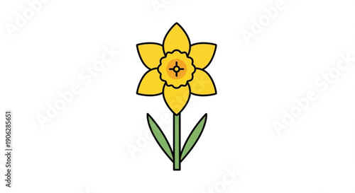 Vibrant yellow daffodil flower with green leaves on white background symbolizing spring and new beginnings