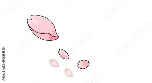 Pink flower petals falling down isolated on white background delicate romantic illustration