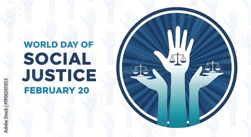 World day of social justice hands holding scales logo