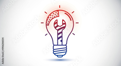 American innovation and repair concept with a wrench inside a patriotic light bulb icon