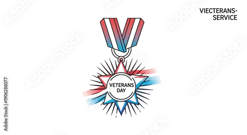 Patriotic Veterans Day medal illustration honoring military service and national heroes with red