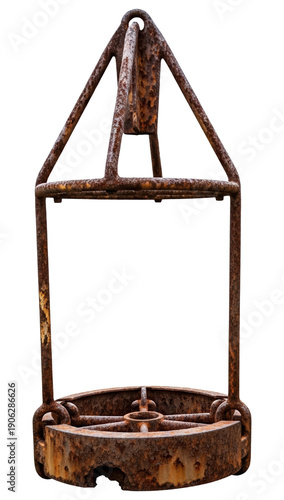 Old rusty metal cage frame structure with industrial look on a transparent background