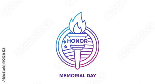 Gradient Outline Memorial Day Torch of Honor Emblem Design Patriotic Symbol Illustration