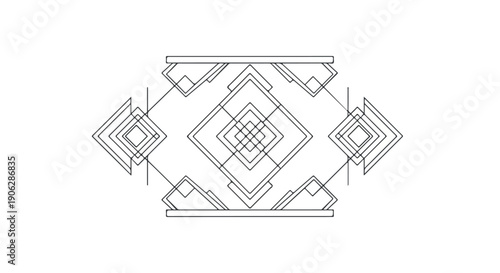 Symmetrical Geometric Abstract Line Art Vector Illustration, Art Deco Style Ornament isolated on white