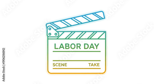 Dynamic Labor Day clapperboard illustration celebrating workers and a well-deserved break for the