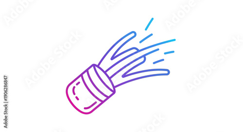 Vibrant gradient line icon of a celebratory party popper releasing colorful confetti, ideal for