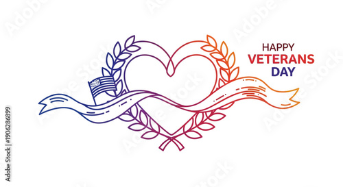Joyful Veterans Day patriotic emblem: heart, flag, and laurel wreath honoring service