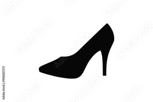 Black silhouette of a classic high heel shoe, elegantly designed on a pristine white background