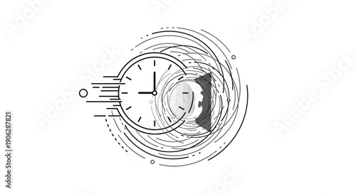 Dynamic time concept illustration with a clock rapidly moving through a swirling vortex