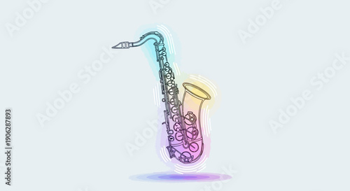 Vibrant artistic saxophone illustration with a colorful abstract musical design element