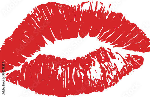 A seductive red lipstick kiss print marks this isolated fashion illustration with a sense of romance and beauty, capturing the sensuality of a woman's pucker for a Valentine cosmetic design