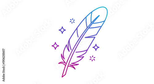 Gradient feather icon with sparkling elements digital vector illustration
