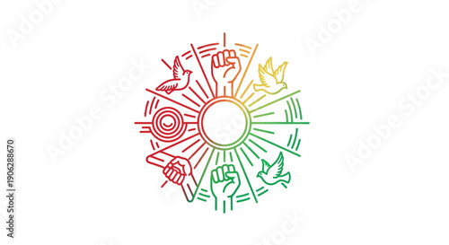 Gradient line art icon representing unity, peace, strength, and community for social justice