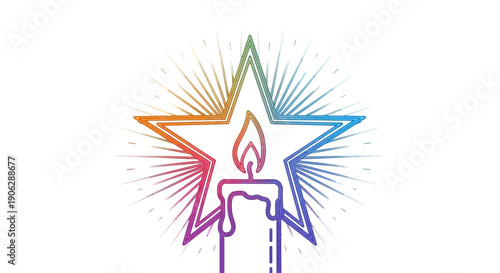Vibrant glowing candle within a star outline in a spectrum of colors illustrating light and hope