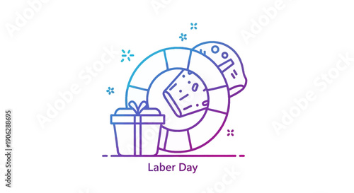 Abstract gradient line art illustration for Labor Day featuring a gift box and a hard hat symbol