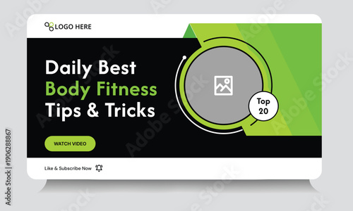 Body fitness tips and tricks video thumbnail banner design, fully customizable vector eps 10 file format
