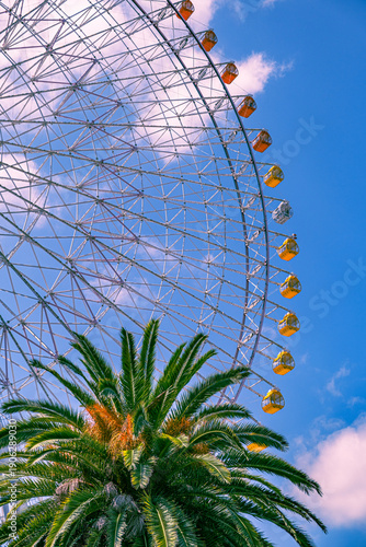 High angle view of railway depot with colorful trains and tracks