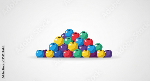 Colorful balls pile multicolored shiny spheres stacked high on white background playful fun concept