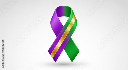 Vibrant purple green and gold awareness ribbon on white background symbolizing support and solidarity