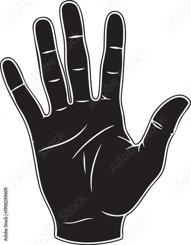Black hand with white outline palm facing forward fingers