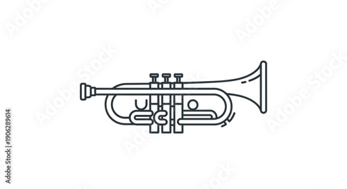 Brass trumpet illustration with valves and bell musical instrument outline