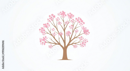 Blooming pink cherry blossom tree on white background symbolizing spring growth and renewal