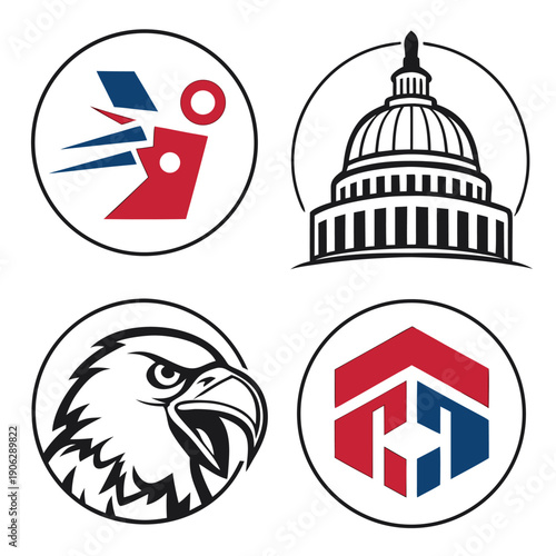 Set of 4 American icons vector