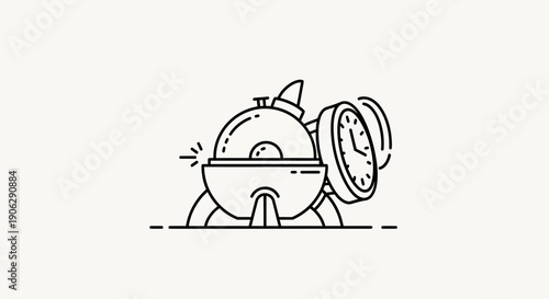 Minimalist Line Art Illustration of a Whimsical Alarm Clock Ringing Concept