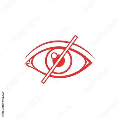 Red eye icon with a diagonal line symbolizing blindness or prohibition, conveying concepts of vision impairment and restricted sight