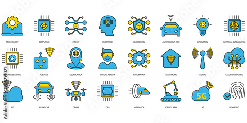 Technology icons set. Set of editable stroke icons.Set of Technology