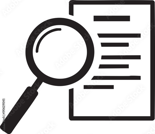 Magnifying glass over document with lines search investigation